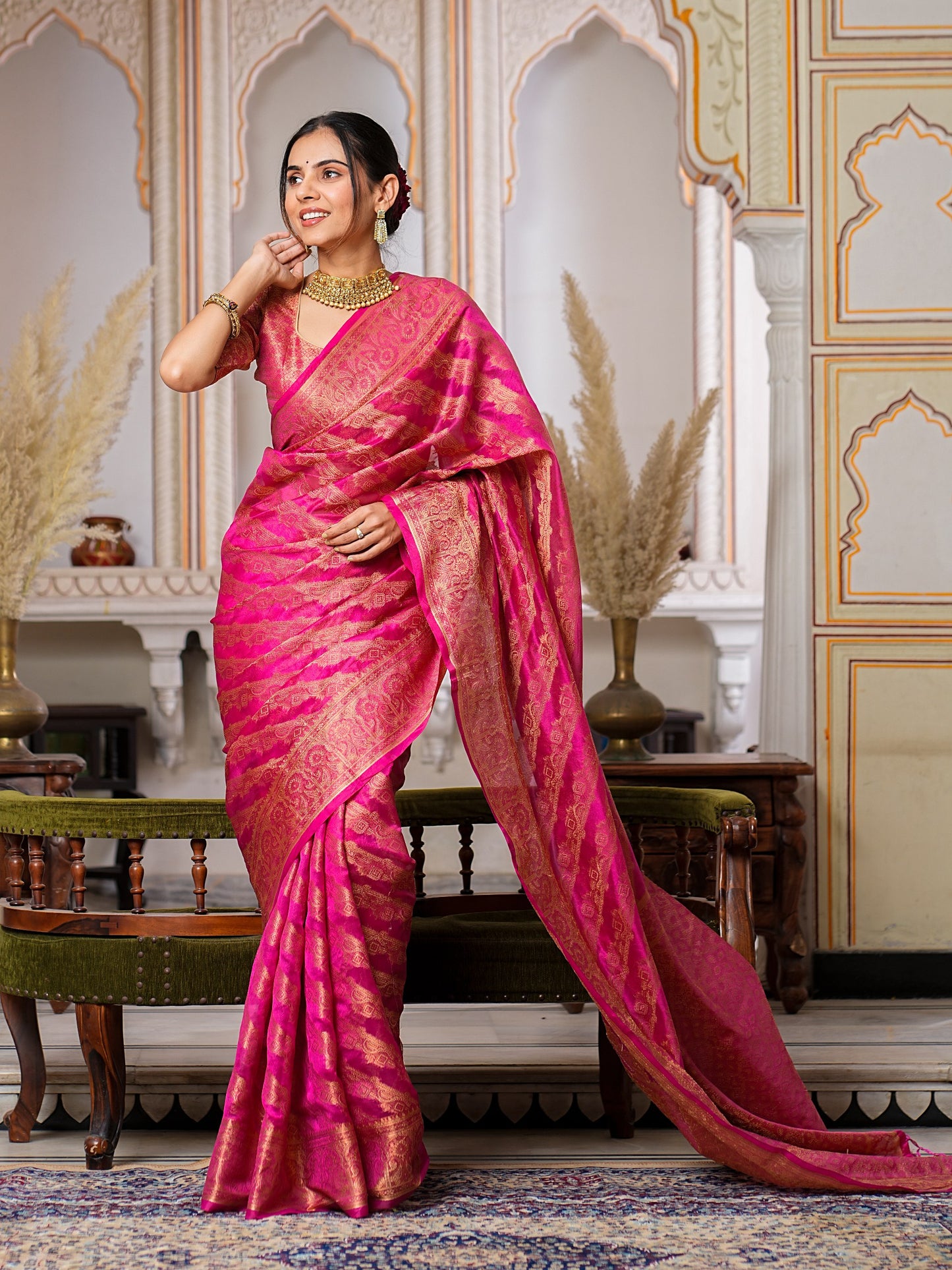 Gorgeous Pink Colour Pretty Organza Saree Collection.
