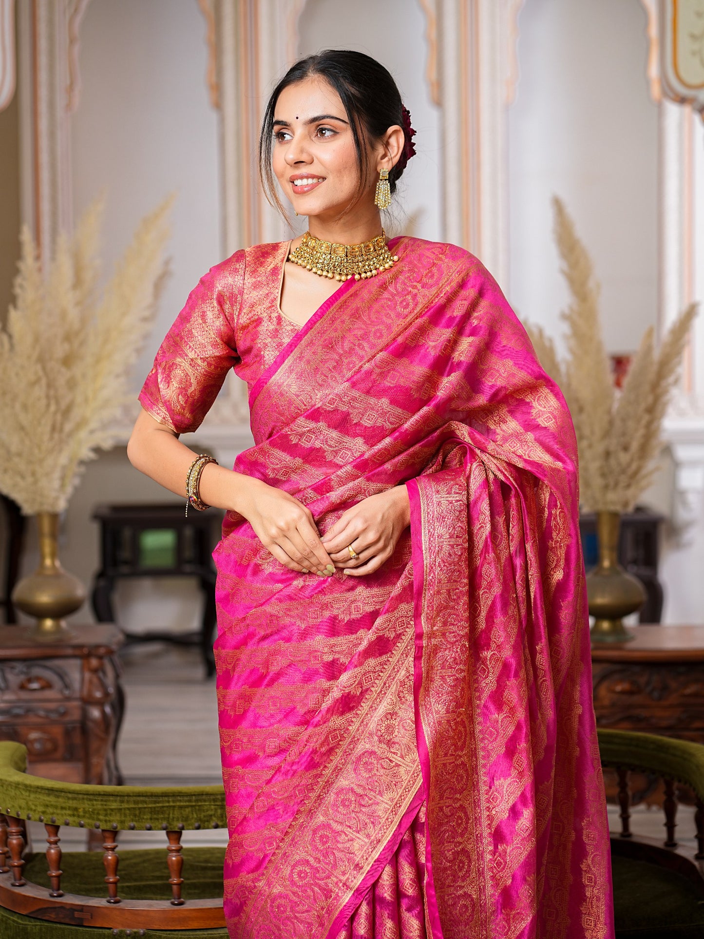Gorgeous Pink Colour Pretty Organza Saree Collection.