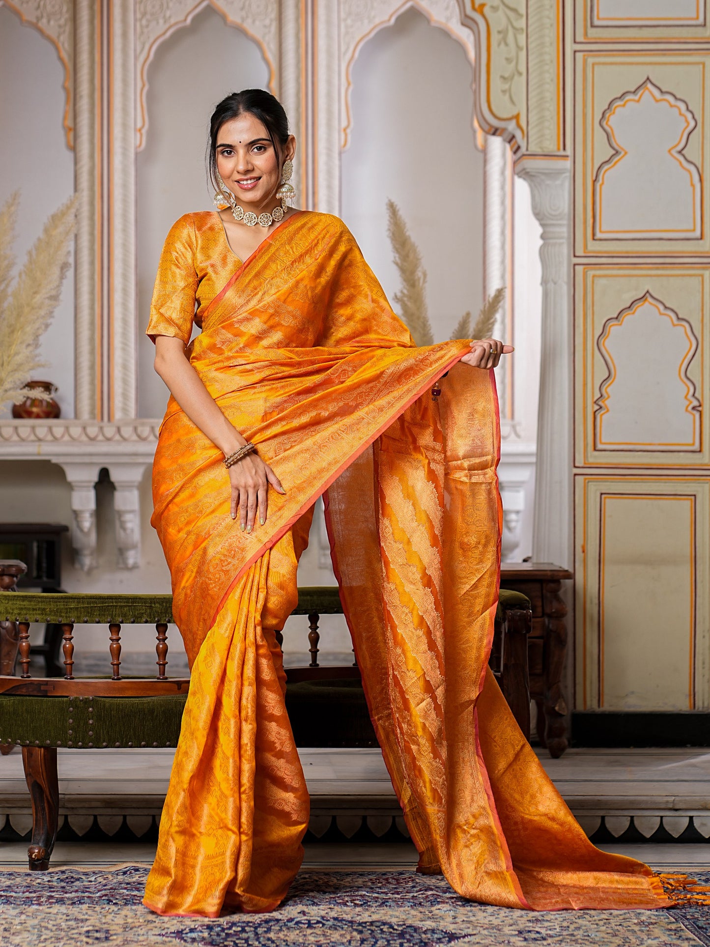 Haldi Functions Special Organza Saree Collection.