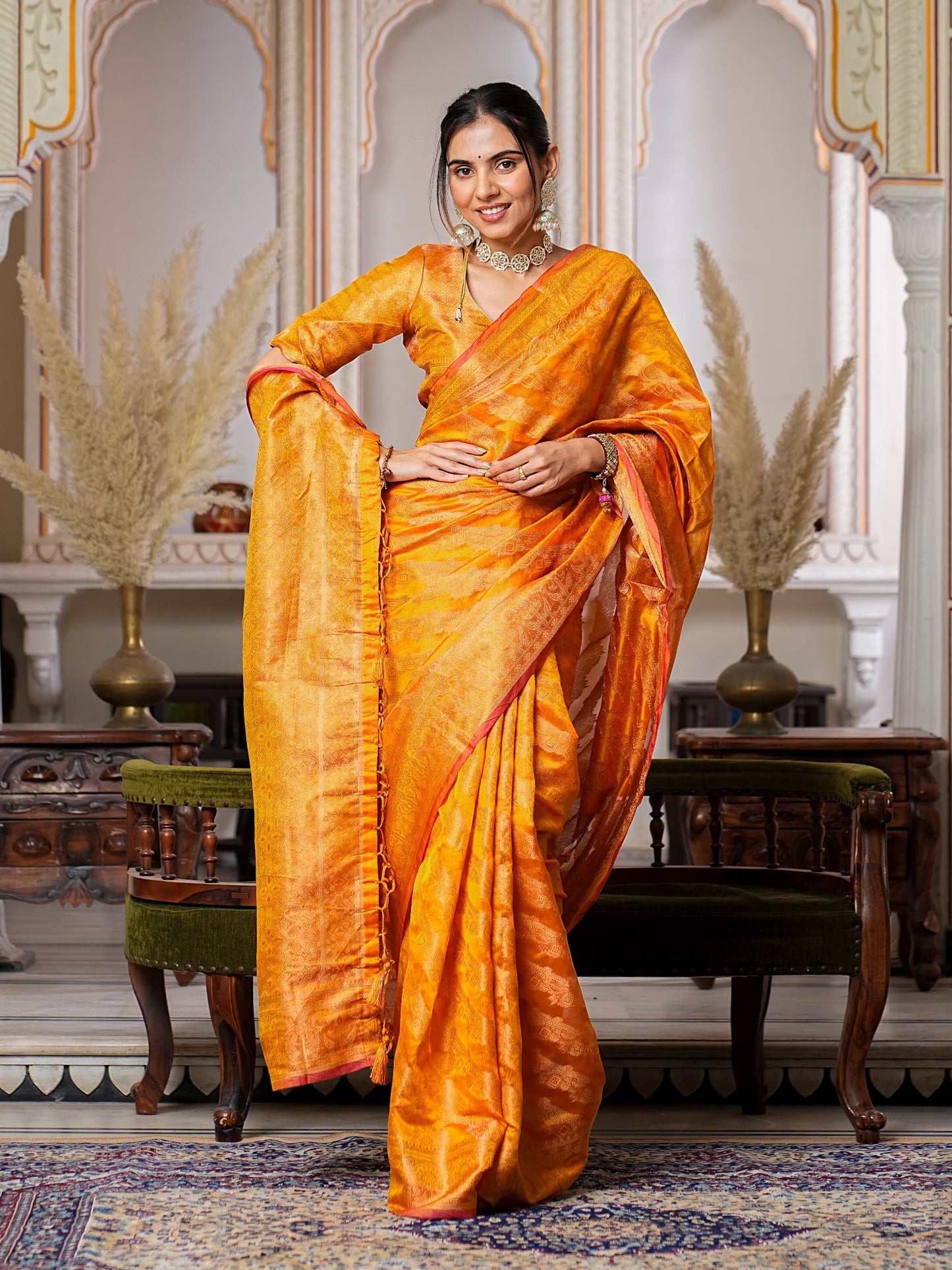 Haldi Functions Special Organza Saree Collection.