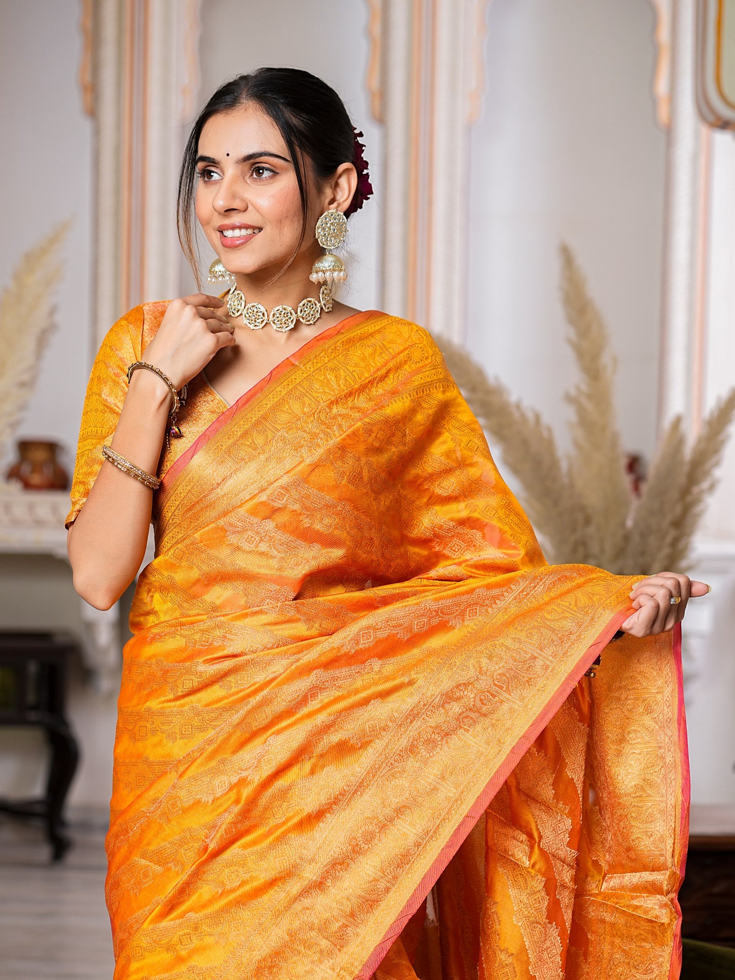 Haldi Functions Special Organza Saree Collection.