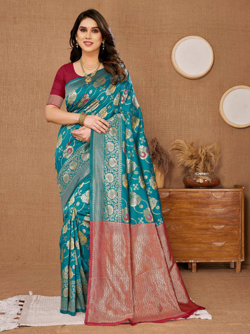 New Designer Banarasi Soft Silk Wine Color Saree.