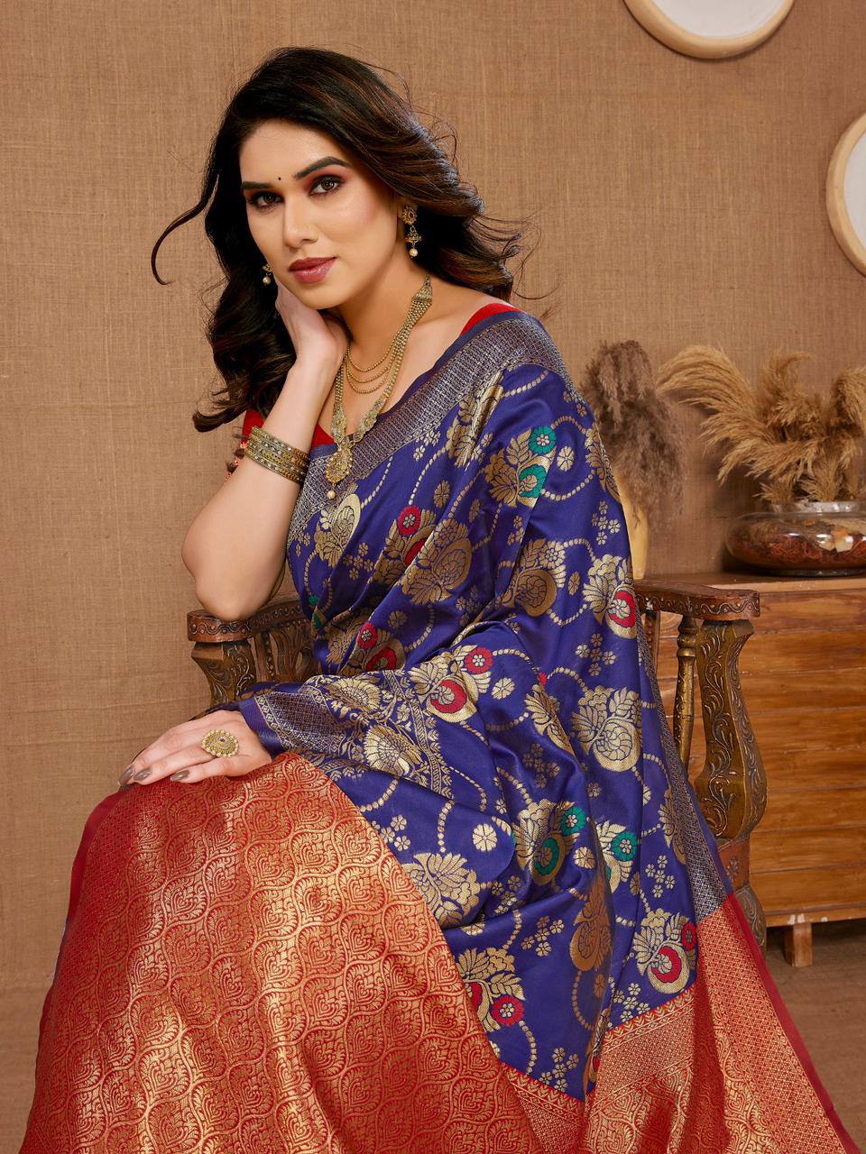 New Designer Banarasi Soft Silk Occasions Wear Special Blue Color Saree.