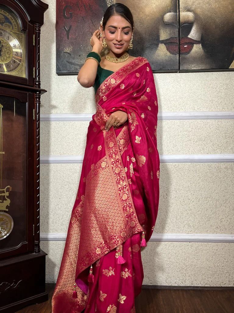 Preety Preamium Banarasi Soft Silk Pink Color Saree.