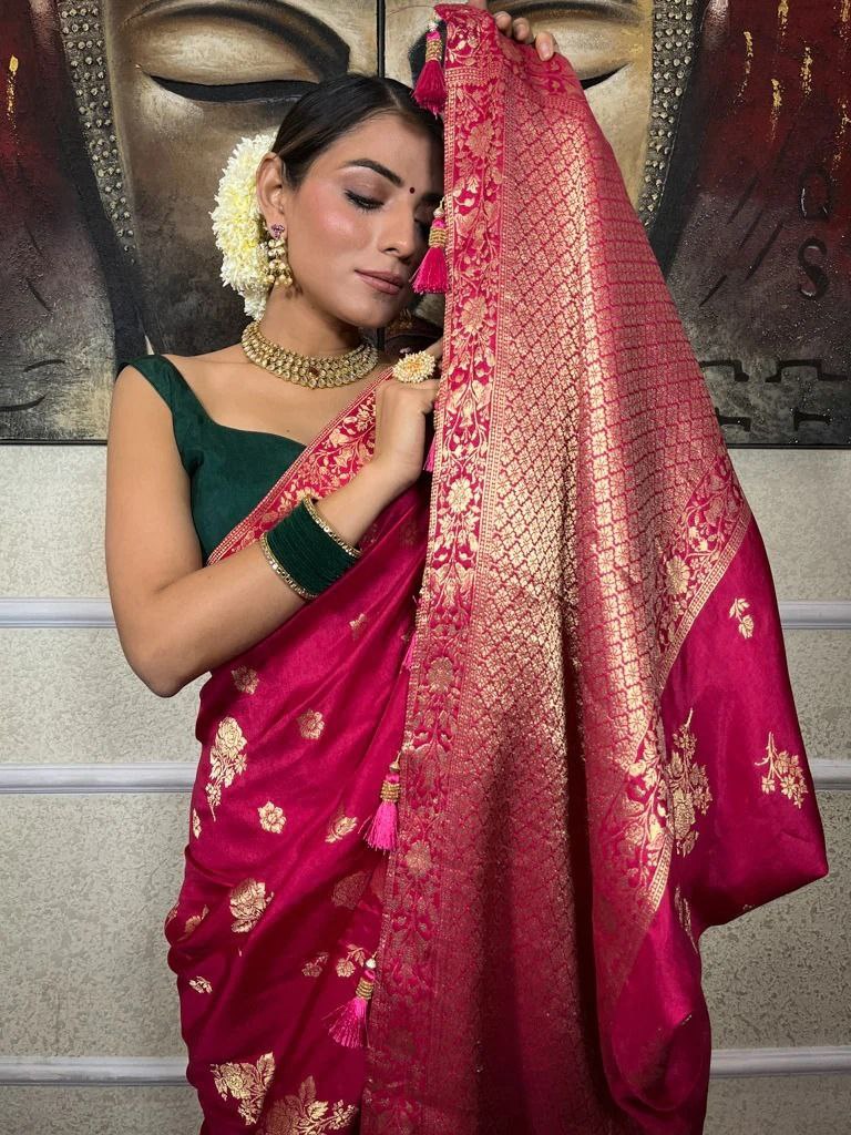 Preety Preamium Banarasi Soft Silk Pink Color Saree.