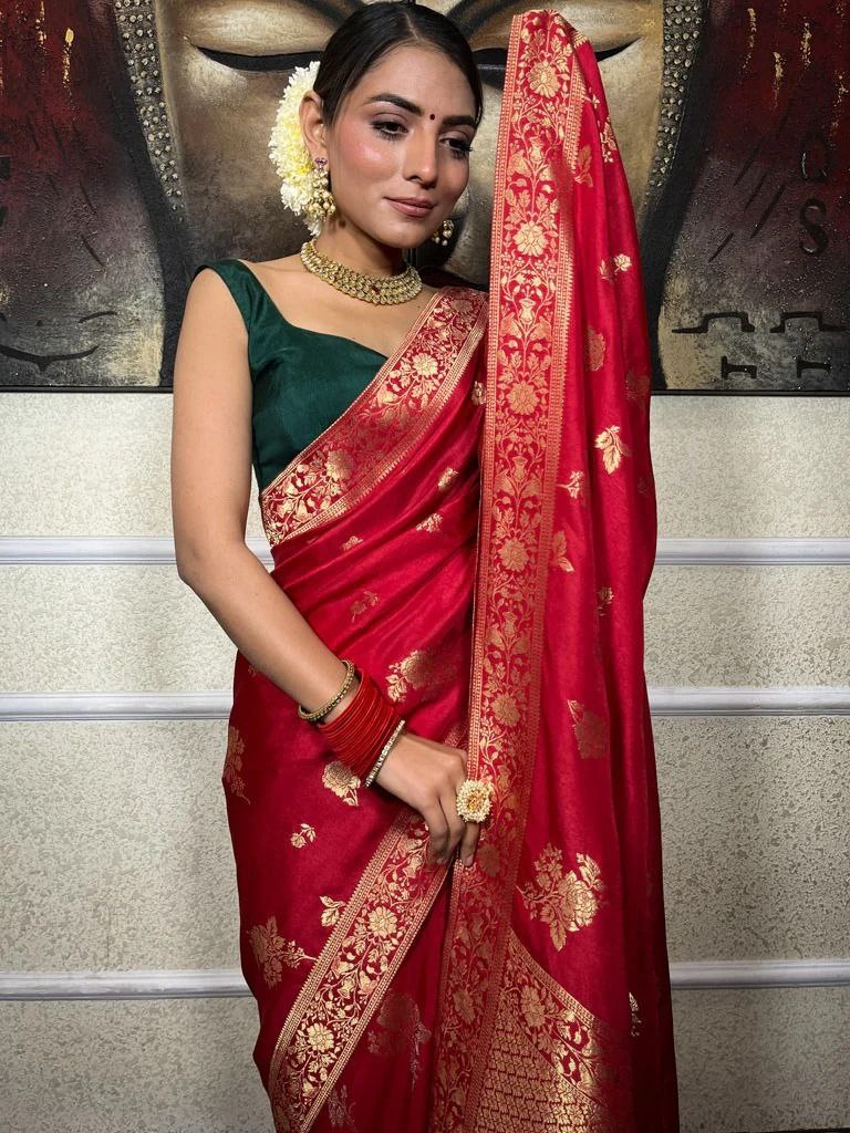 Latest New Banarasi Soft Silk Occasions Special Red Color Saree.