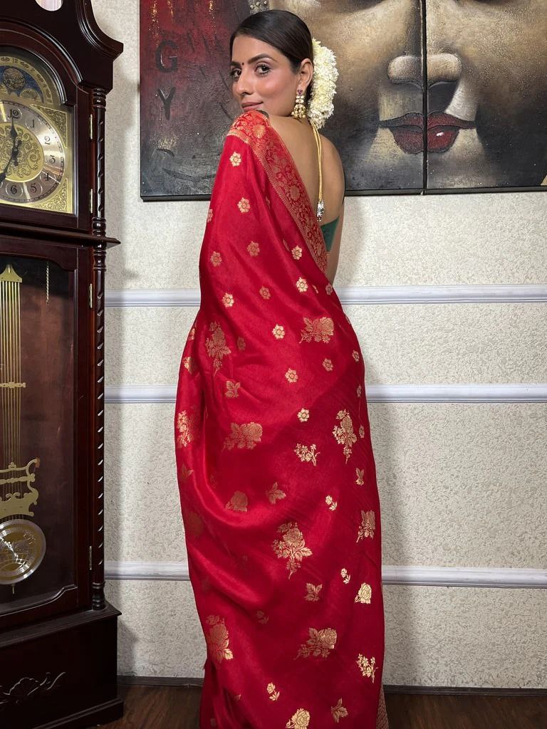 Latest New Banarasi Soft Silk Occasions Special Red Color Saree.