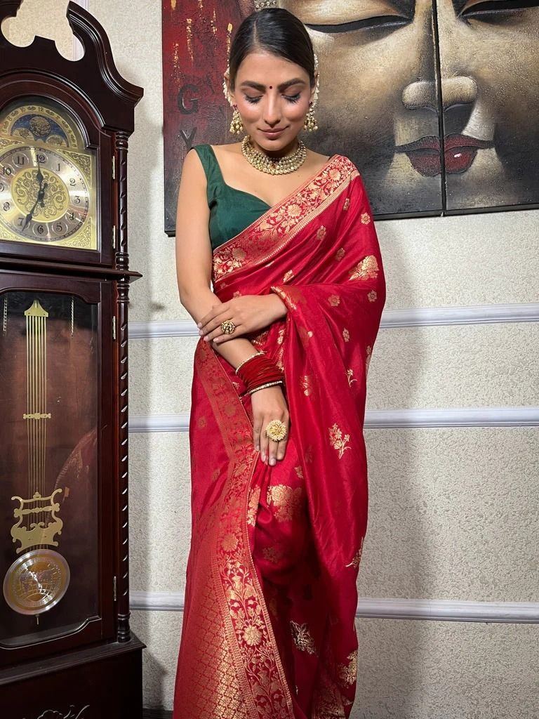 Latest New Banarasi Soft Silk Occasions Special Red Color Saree.