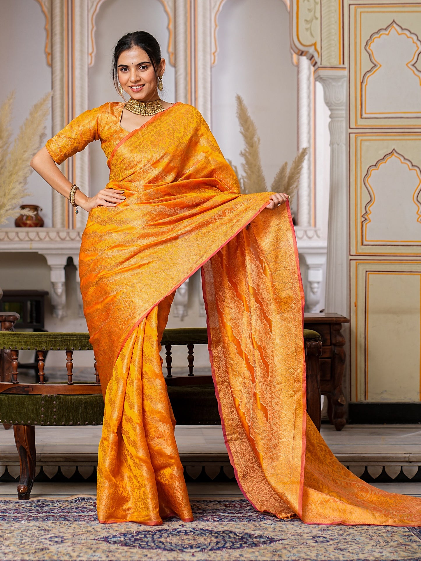 Haldi Ceremony Function Special Designer Pure Organza Saree.