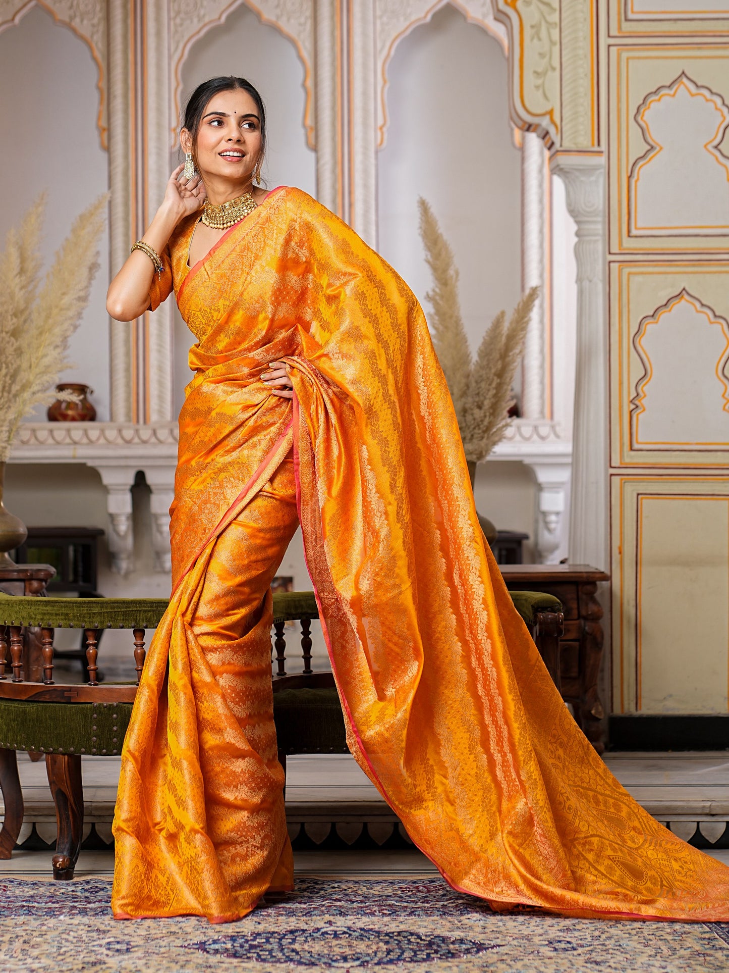 Haldi Ceremony Function Special Designer Pure Organza Saree.
