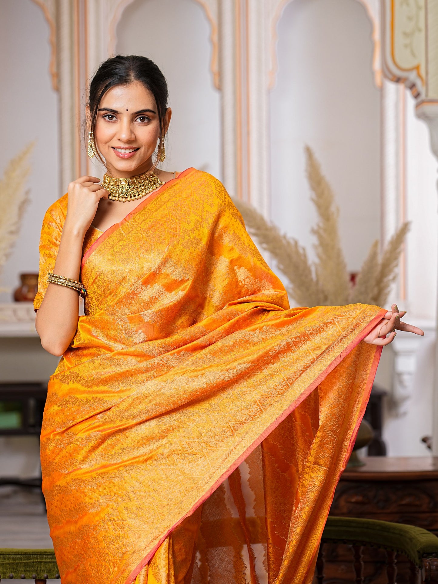 Haldi Ceremony Function Special Designer Pure Organza Saree.