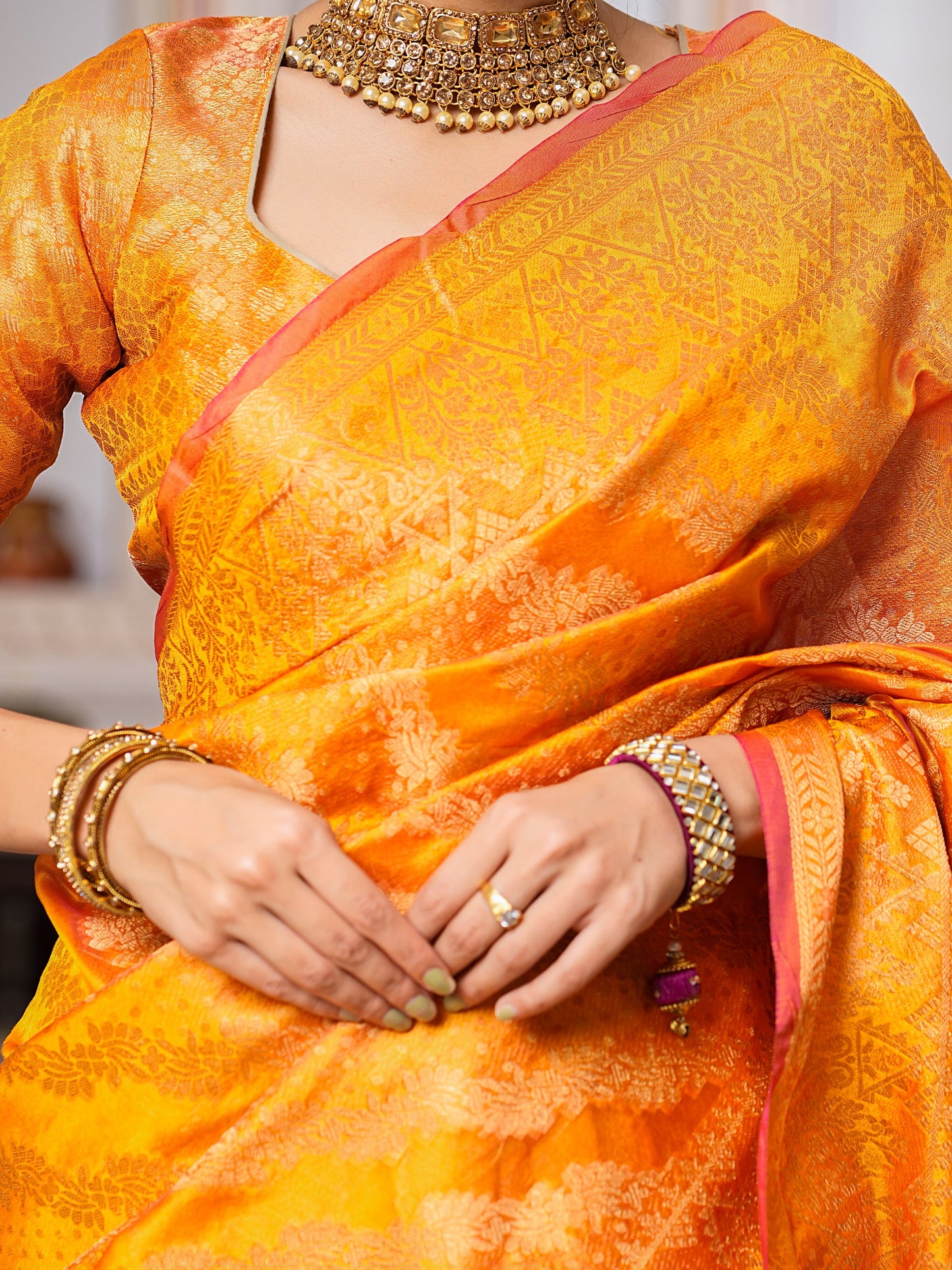 Haldi Ceremony Function Special Designer Pure Organza Saree.