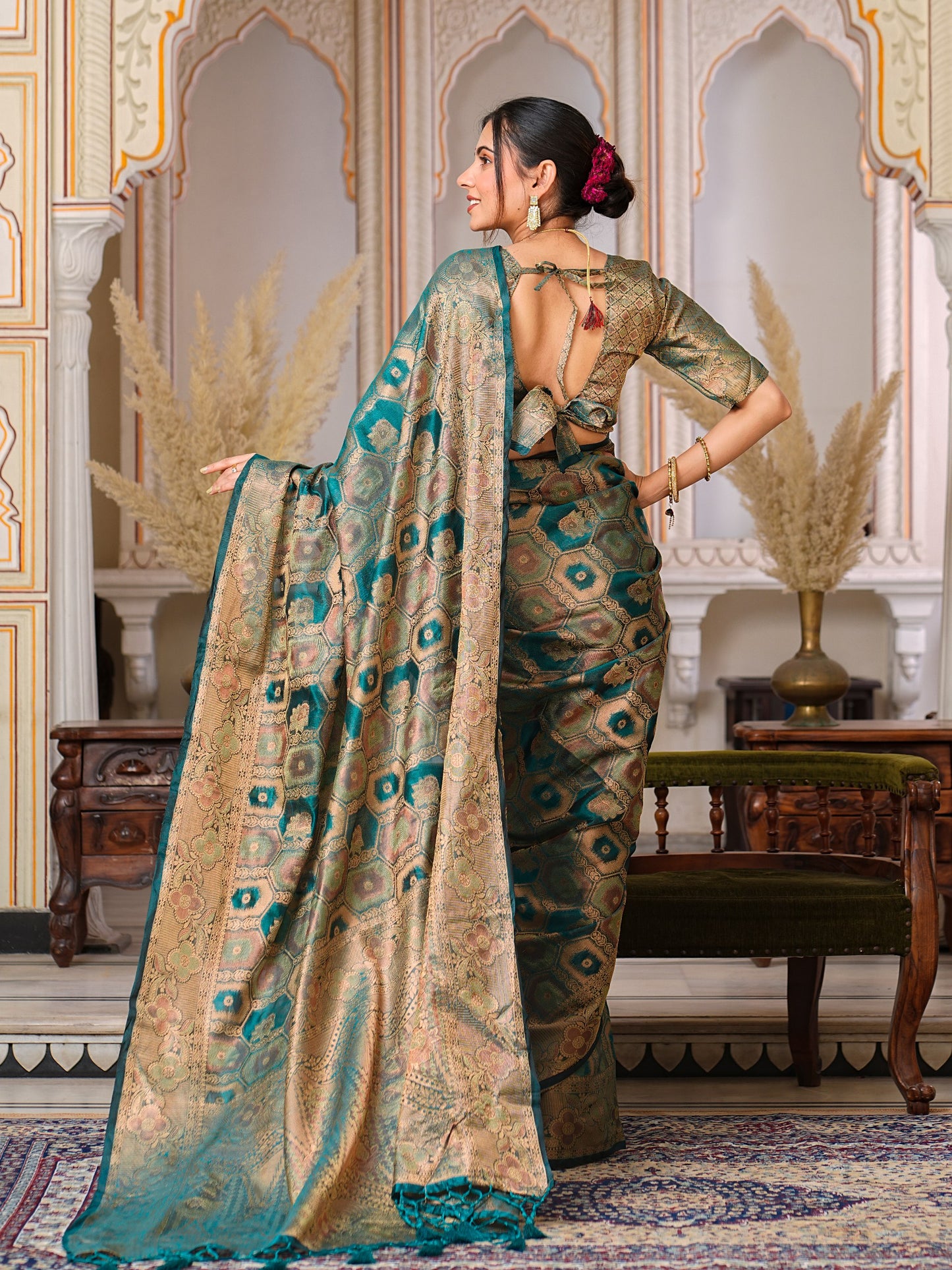 Rama Color Trendy Wedding Function Special Designer Saree Collection.