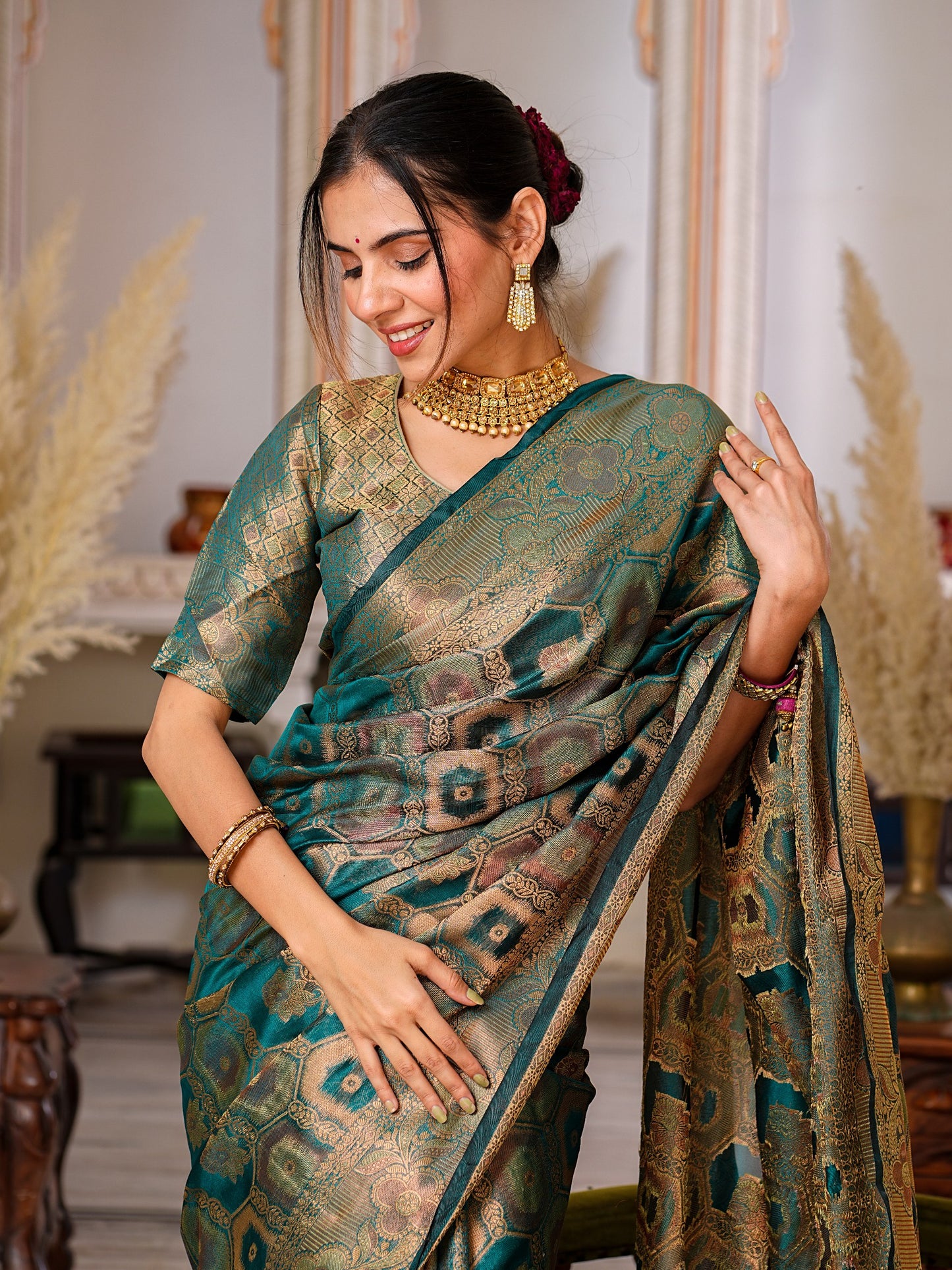Rama Color Trendy Wedding Function Special Designer Saree Collection.