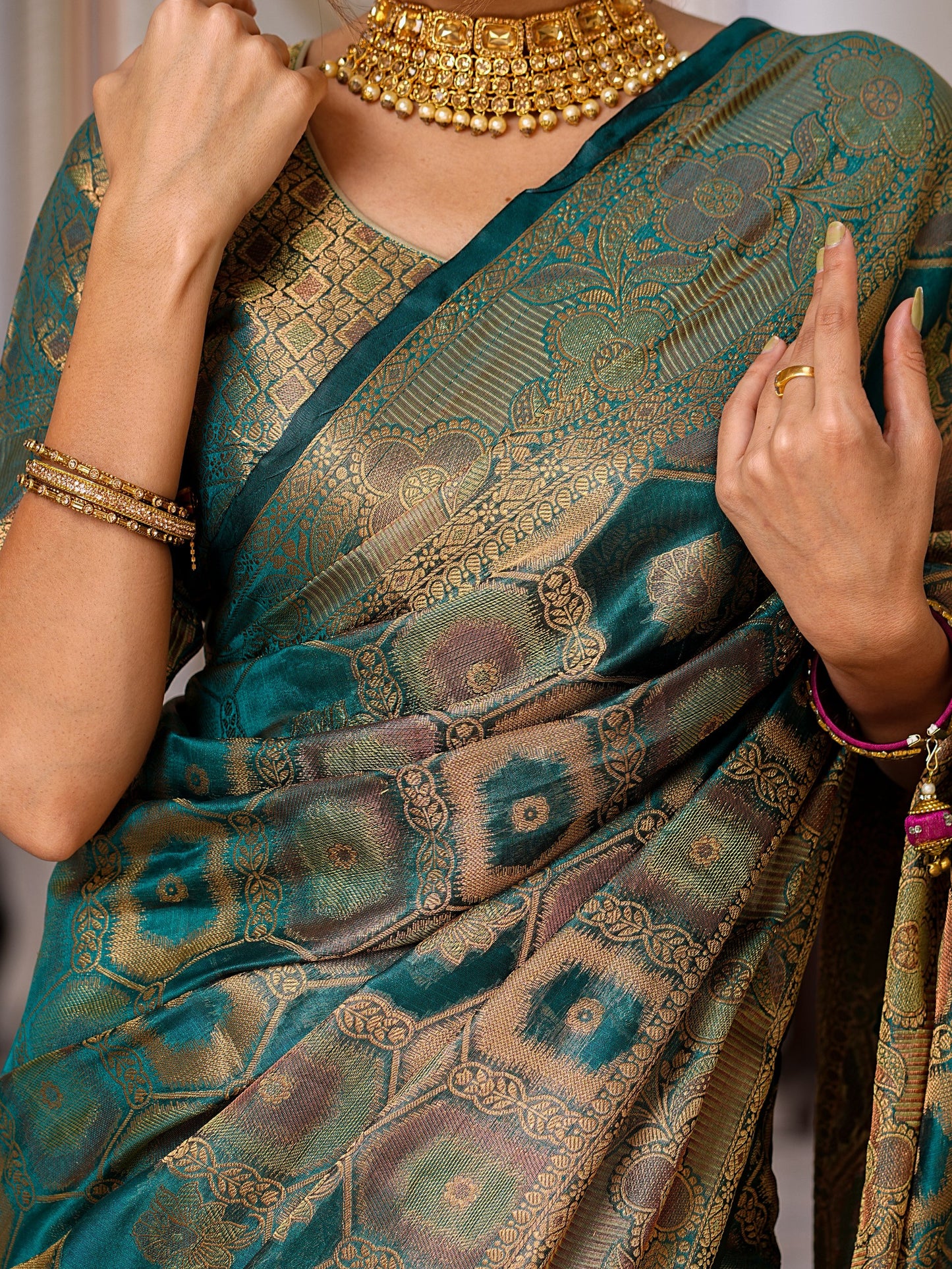 Rama Color Trendy Wedding Function Special Designer Saree Collection.