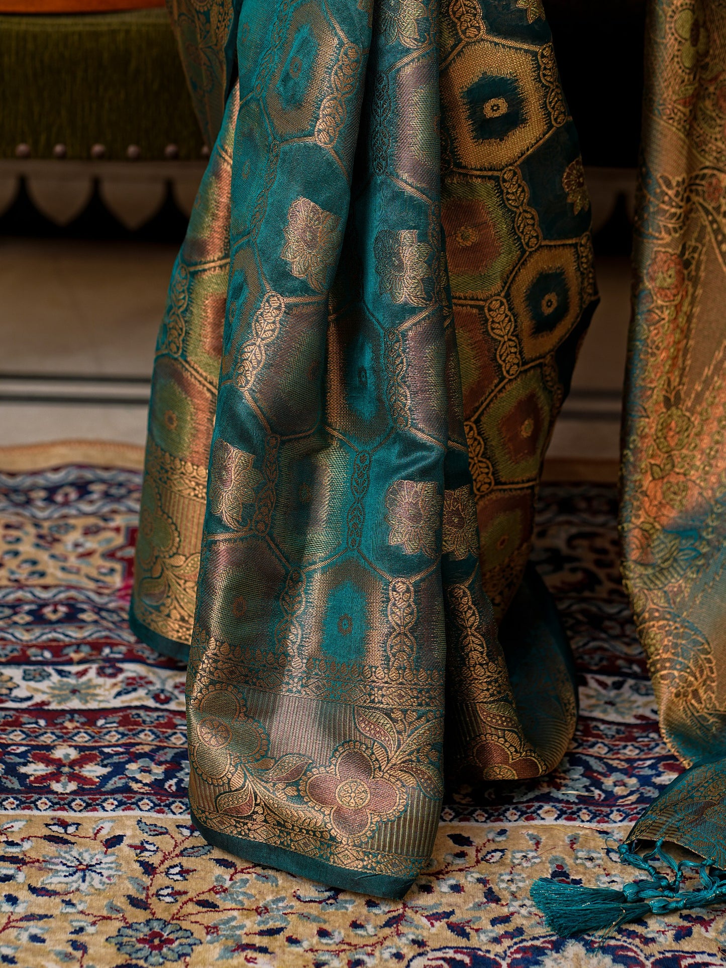 Rama Color Trendy Wedding Function Special Designer Saree Collection.