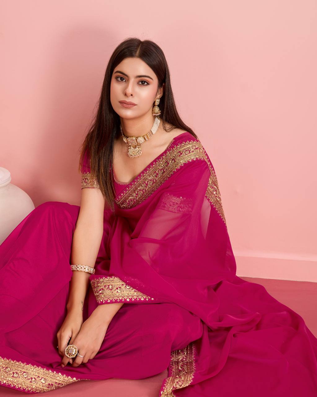 Designer Preety Pink Premium Soft Tibby Silk Organza Saree.