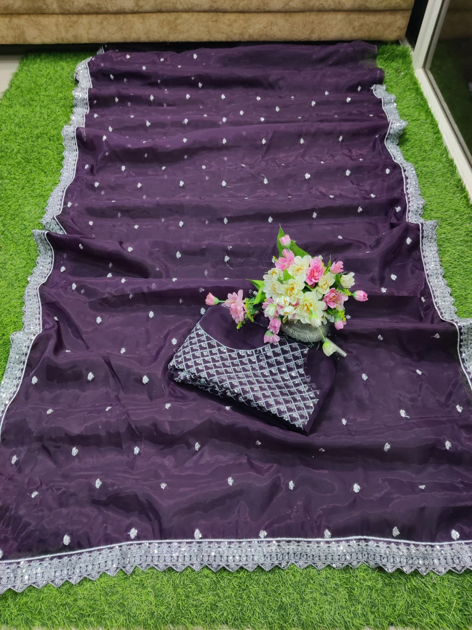 Reception Party Wear Special Pure Bright Organza Silk Sequence Work Saree.