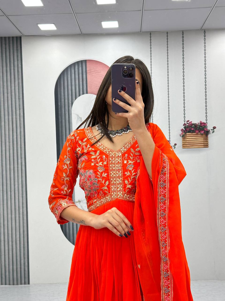 Latest Designer Wedding Wear Special Orange Heavy Faux Georgette Gown Collection.