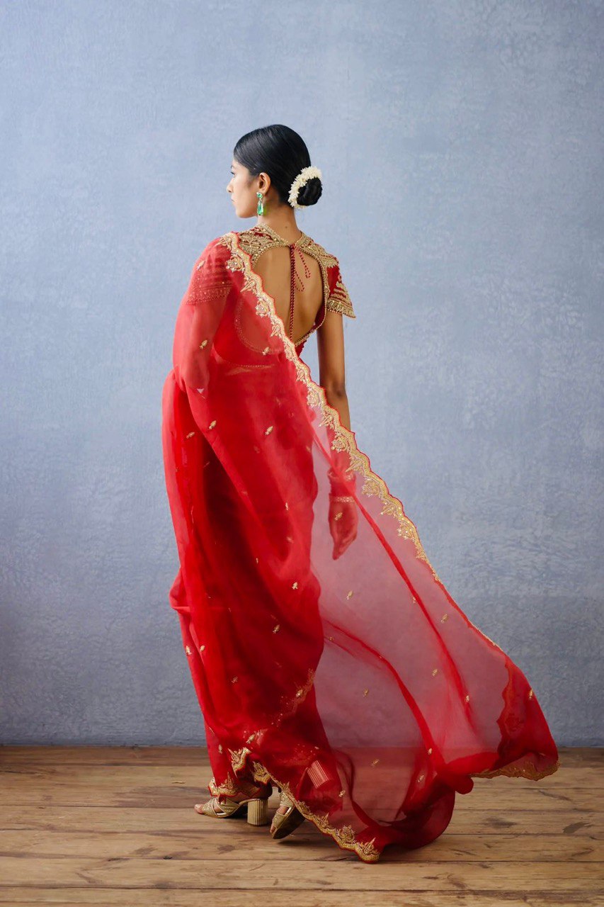 Latest Designer Pretty Red Organza Silk Saree Collection.