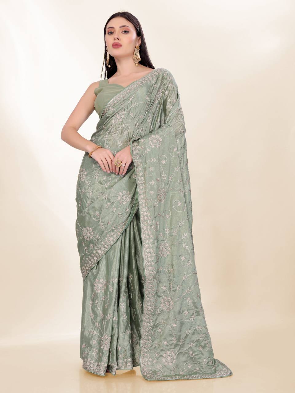 Party Wear Special Chinon Silk Saree Collection.