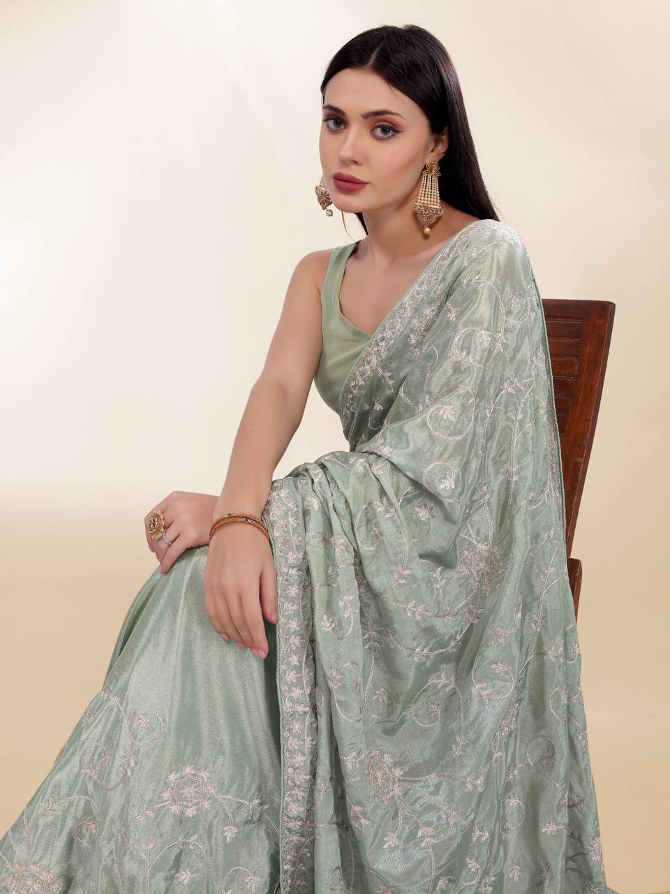 Party Wear Special Chinon Silk Saree Collection.