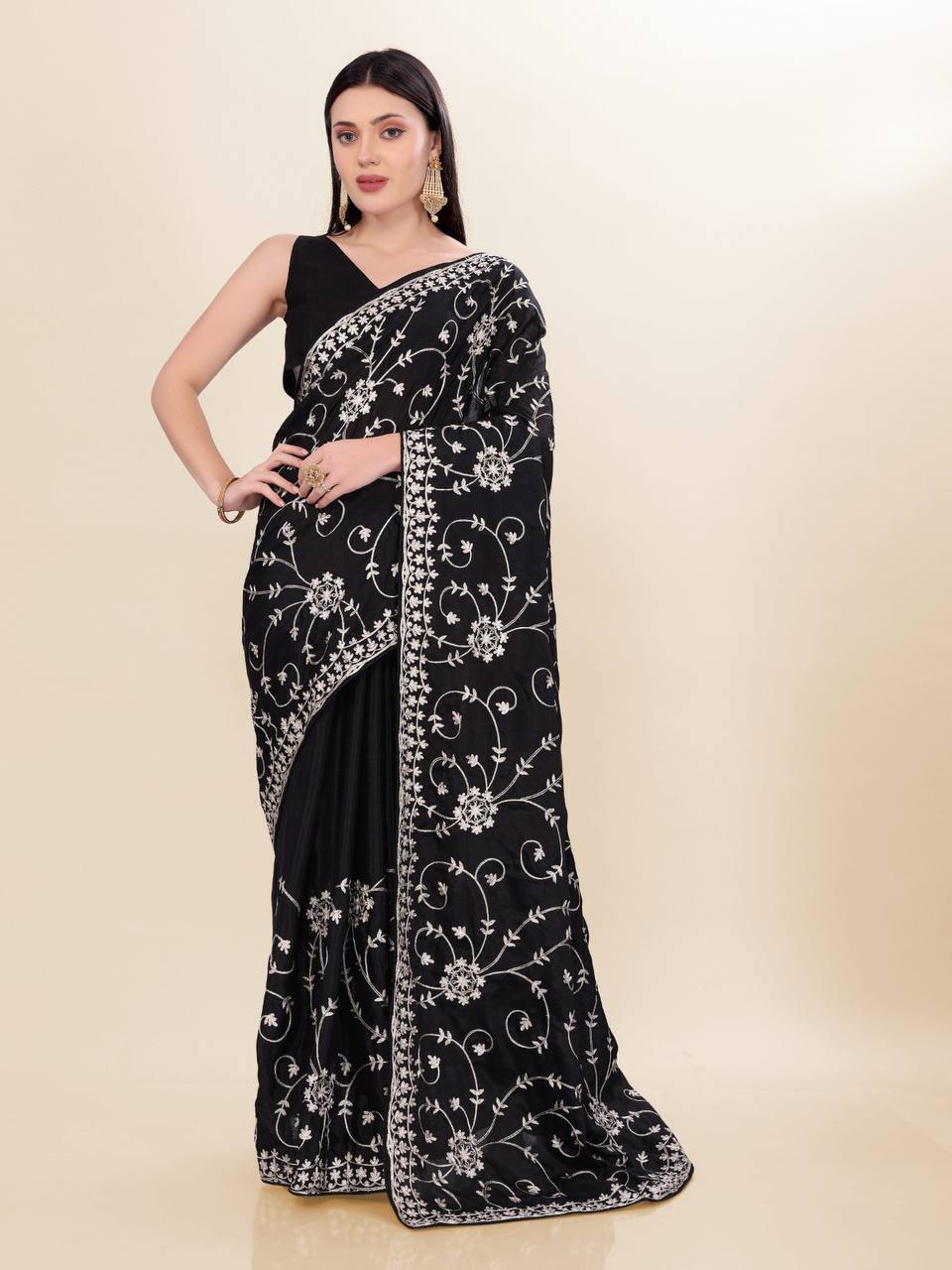 Latest New Black Chinon Silk Saree Collection.