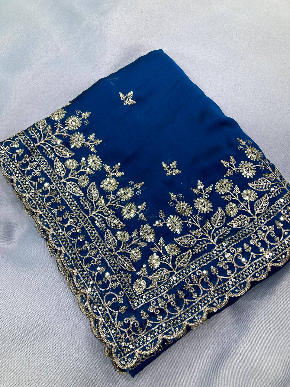 Beautiful Designer Chinon Silk Saree Collection.