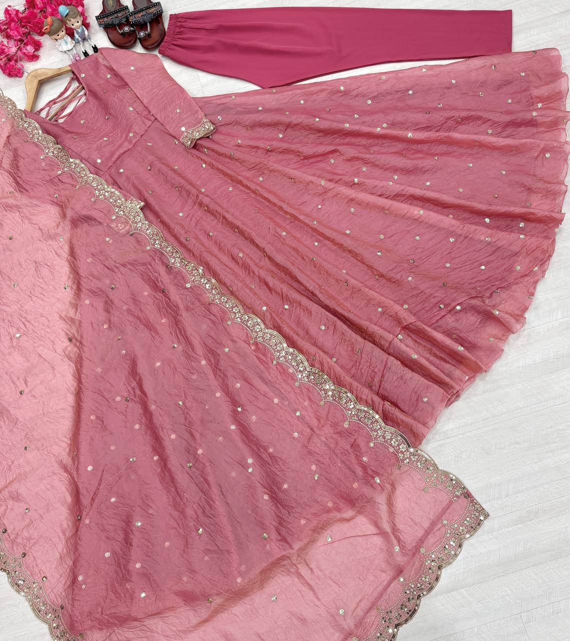Wedding Wear Special Pure Gold Crush Silk Pink Gown Collection.