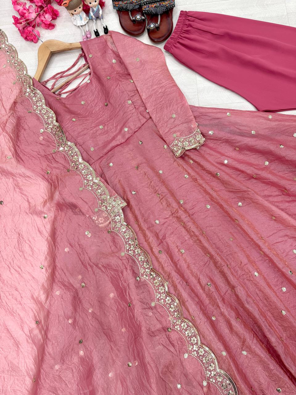 Wedding Wear Special Pure Gold Crush Silk Pink Gown Collection.