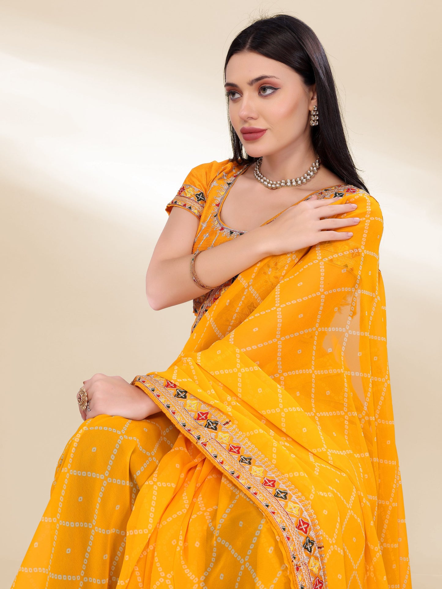 Haldi Function Special Yellow Bandhni Saree Collection.