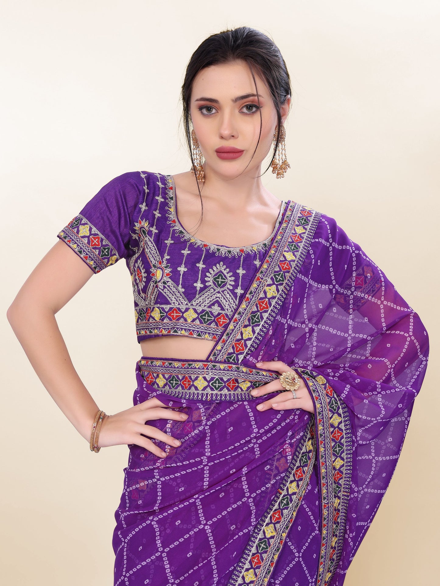 New Designer Purple Bandhni Saree Collection.