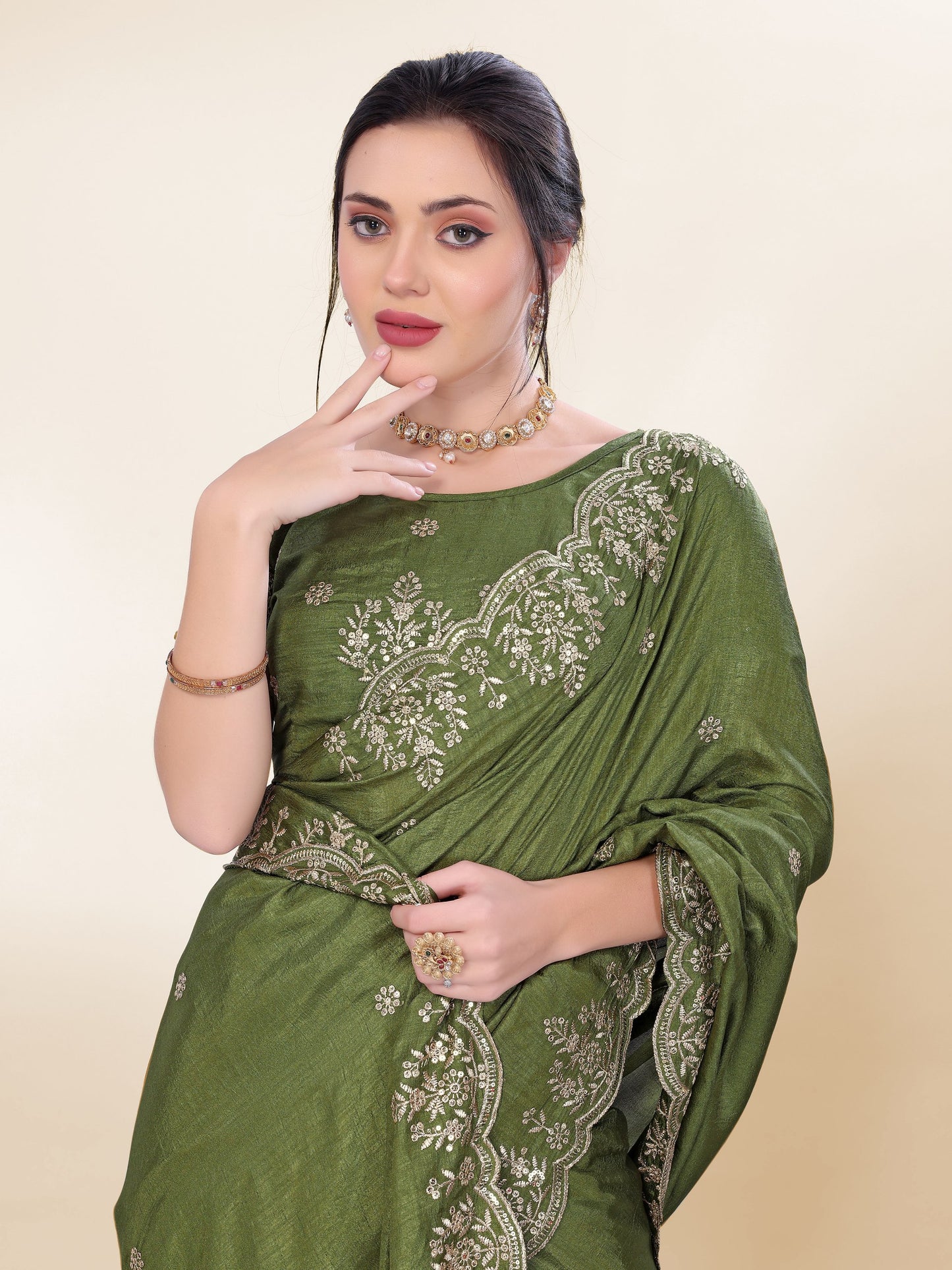 Mehndi Function Special New Chinon Silk Saree Collection.