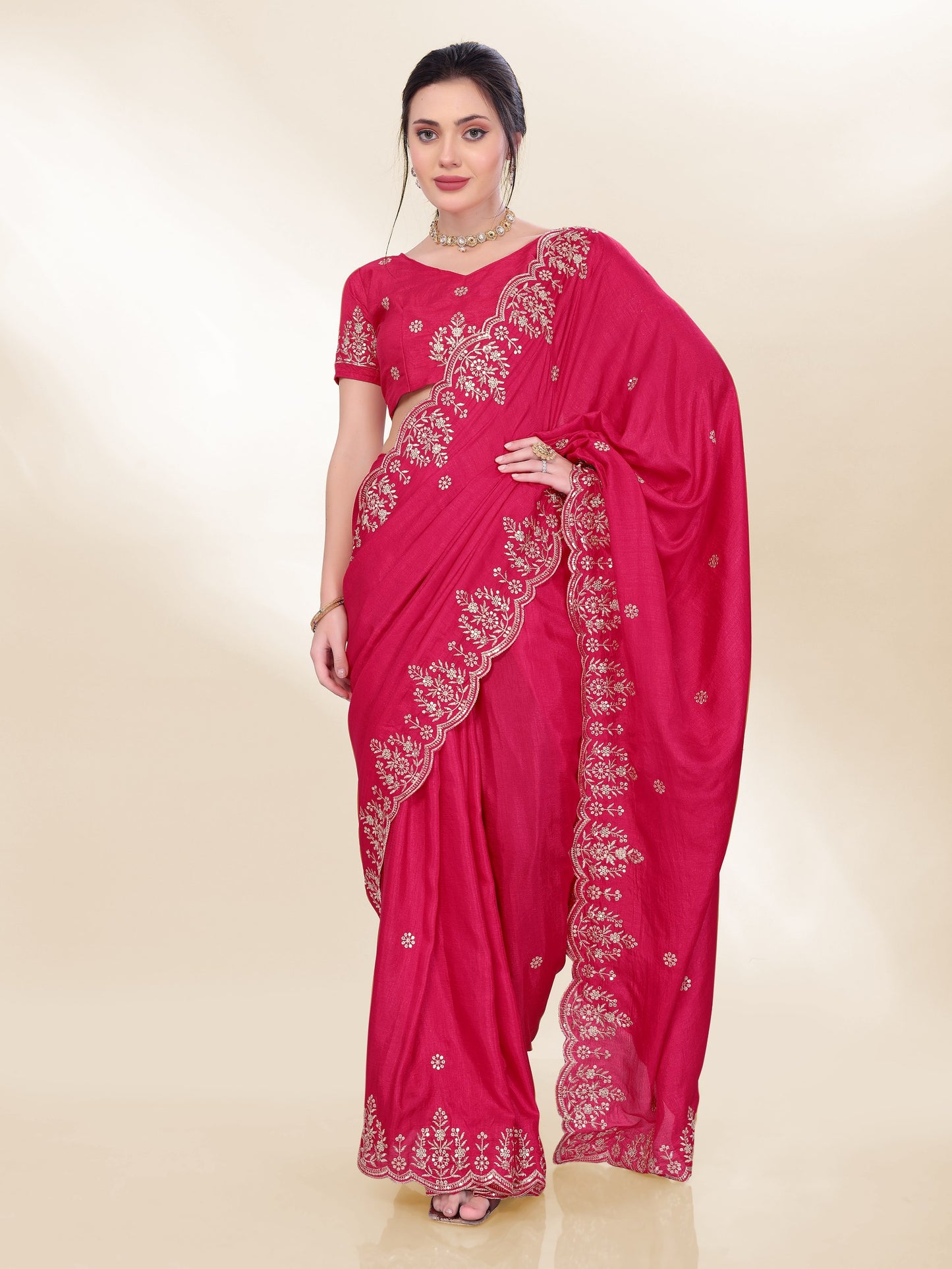 Most Trendy Designer Chinon Silk Saree Collection.