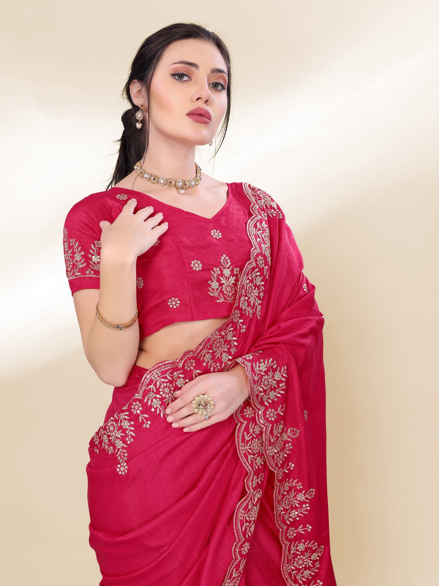 Most Trendy Designer Chinon Silk Saree Collection.