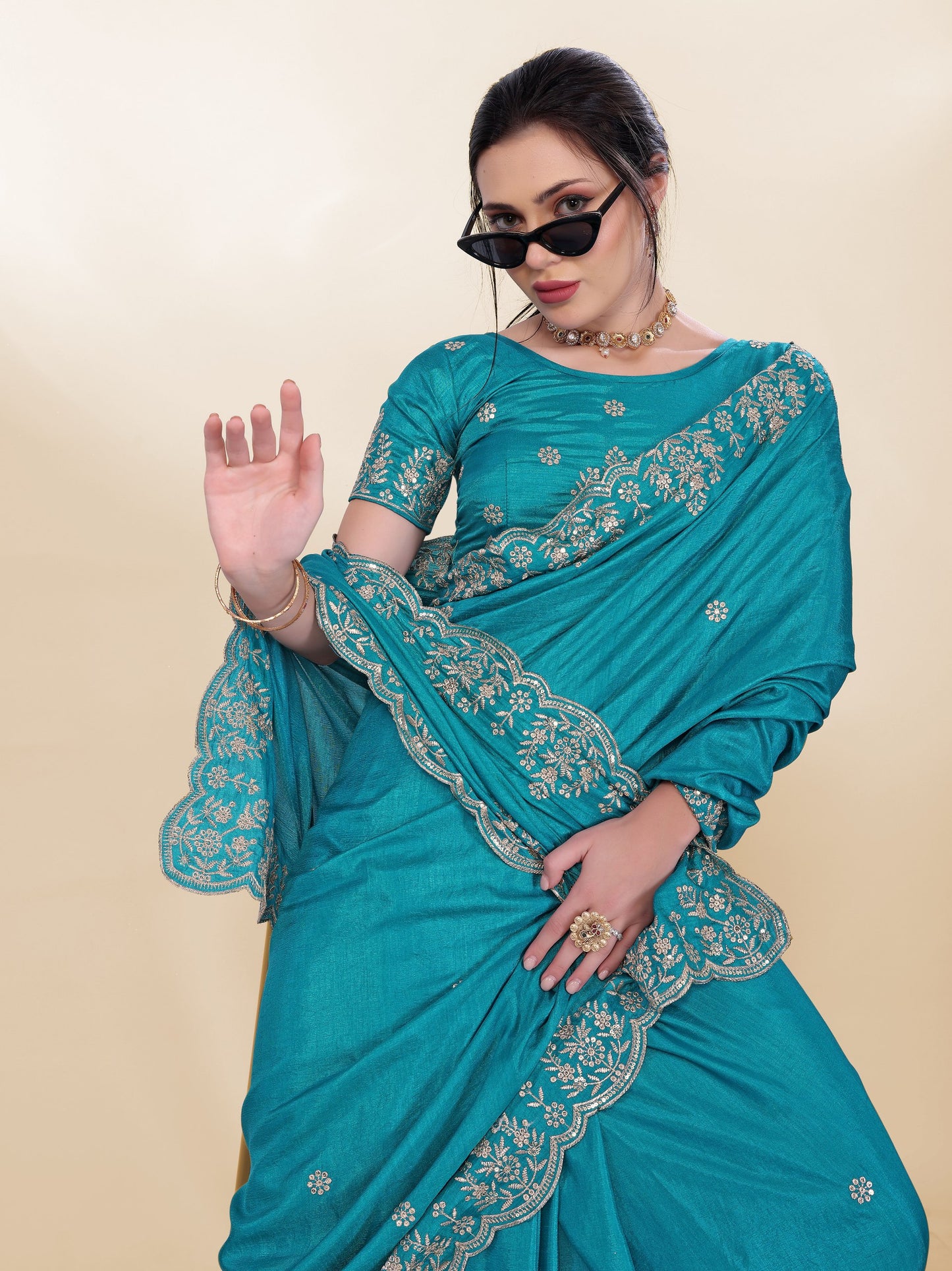 Latest Trendy Chinon Silk Saree Collection.