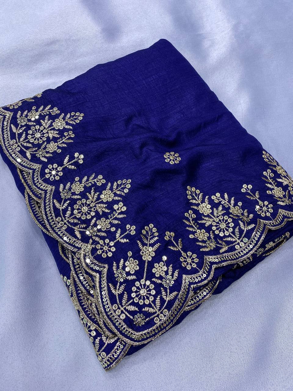 Beautiful Blue Designer Chinon Silk Saree Collection.