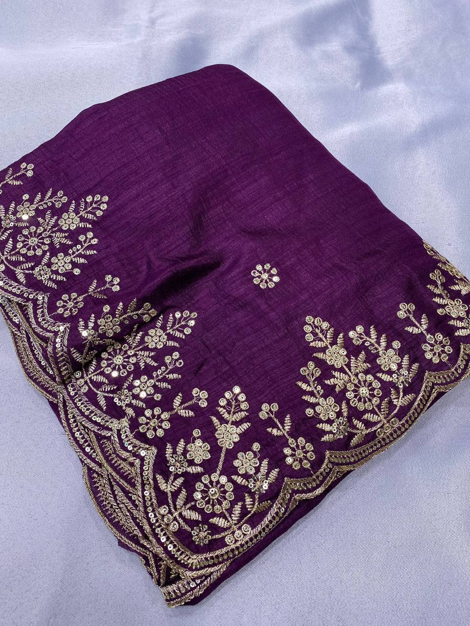 Most Pretty Chinon Silk Purple Saree Collection.