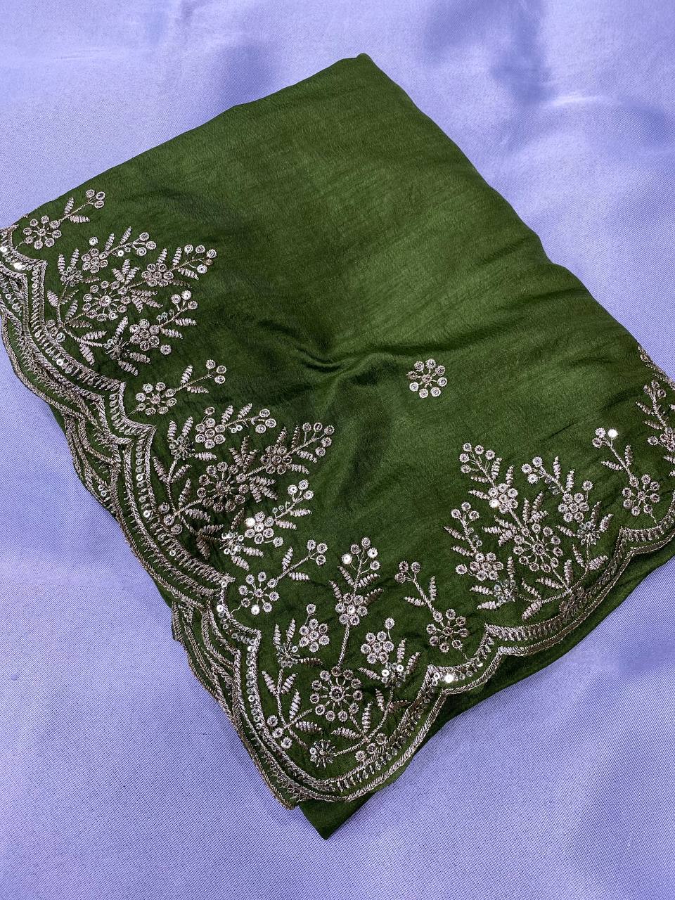 Mehndi Function Special New Chinon Silk Saree Collection.