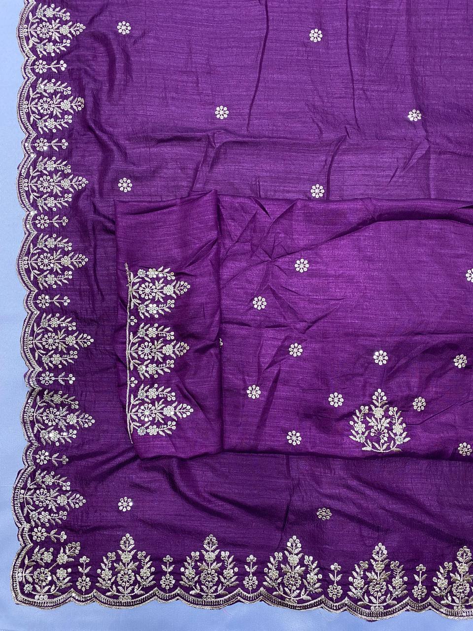 Most Pretty Chinon Silk Purple Saree Collection.