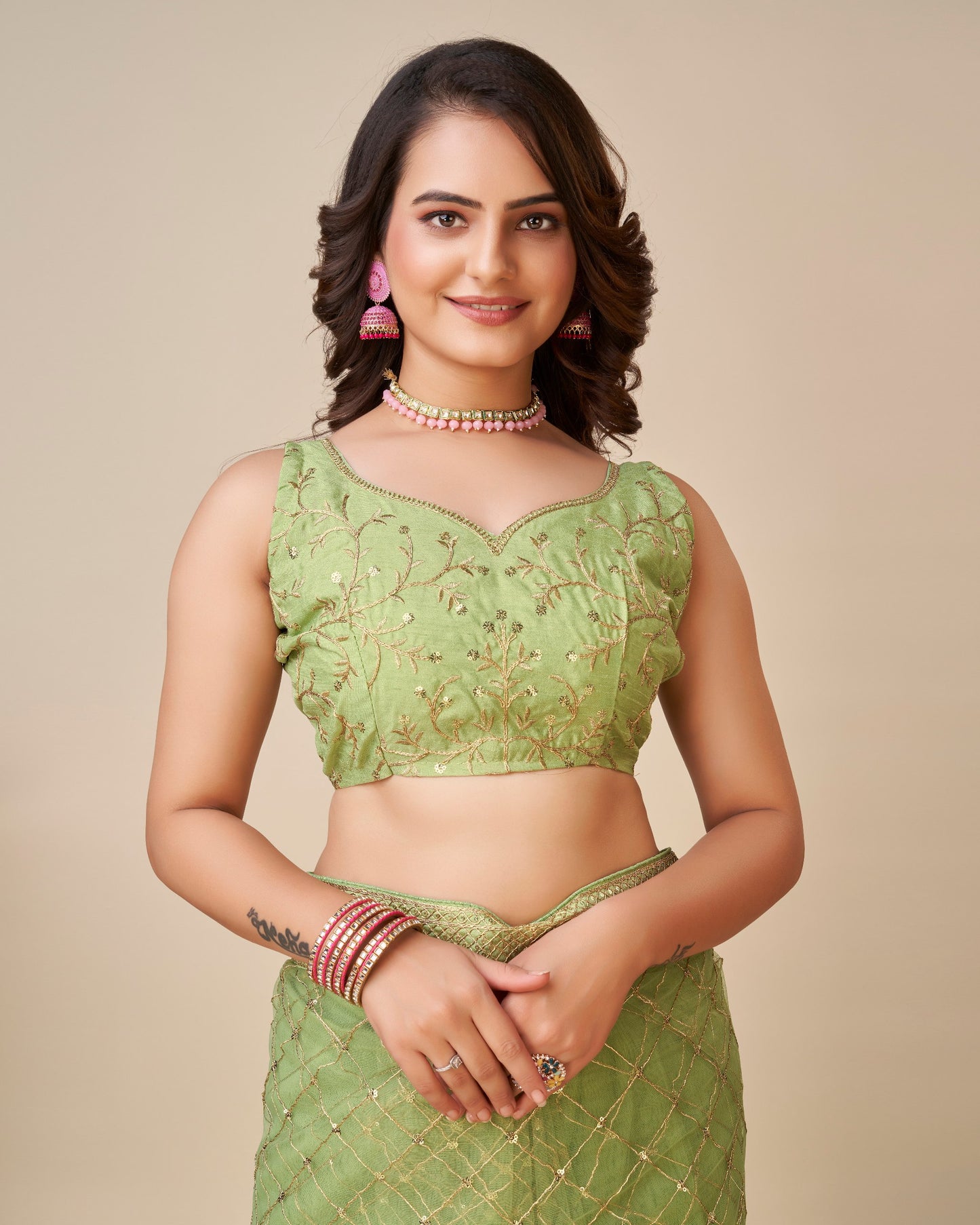 Beautiful Party Wear Designer Pista Soft Butterfly Net Saree.
