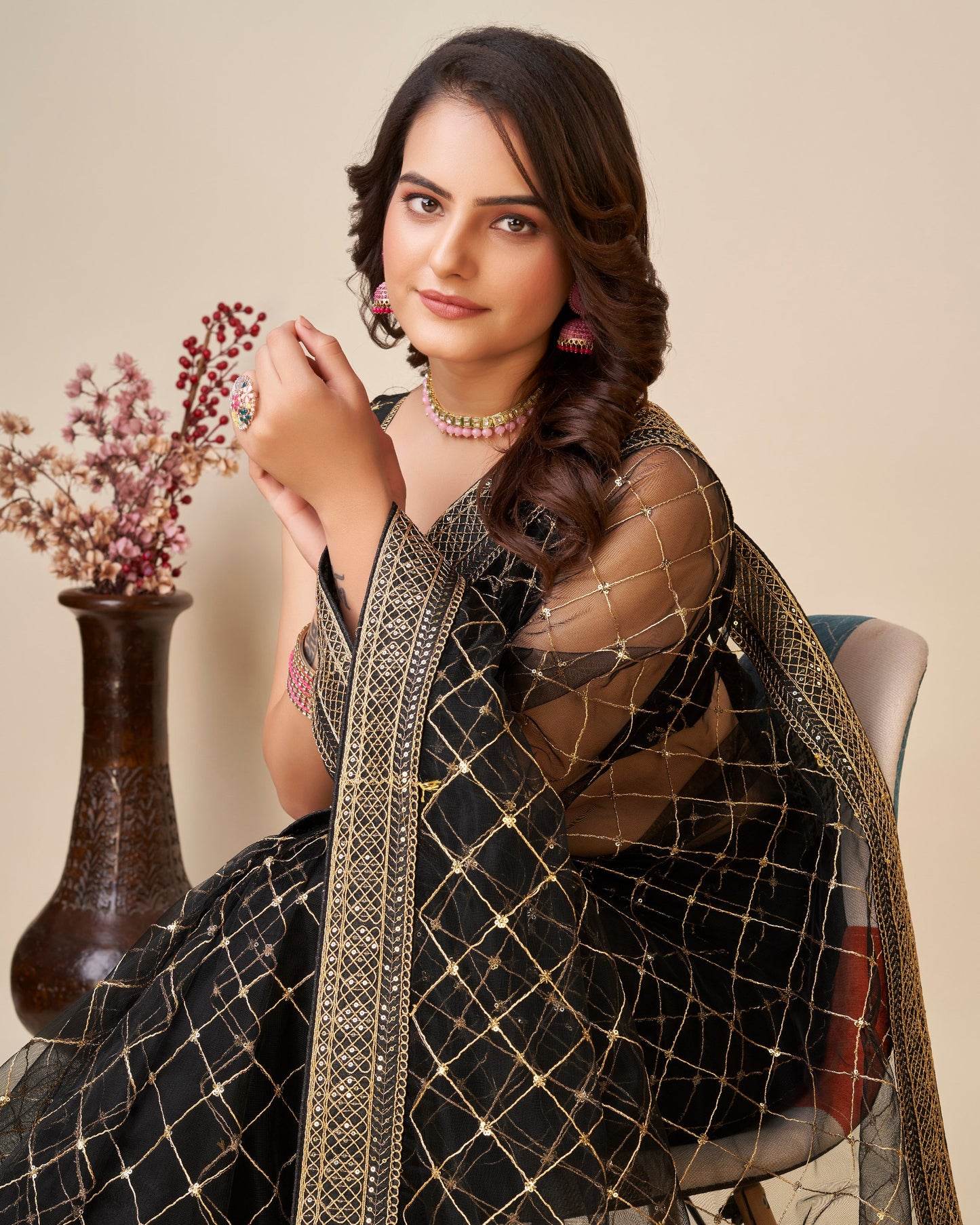 Attractive Look Designer Navy Blue Soft Butterfly Net Saree.