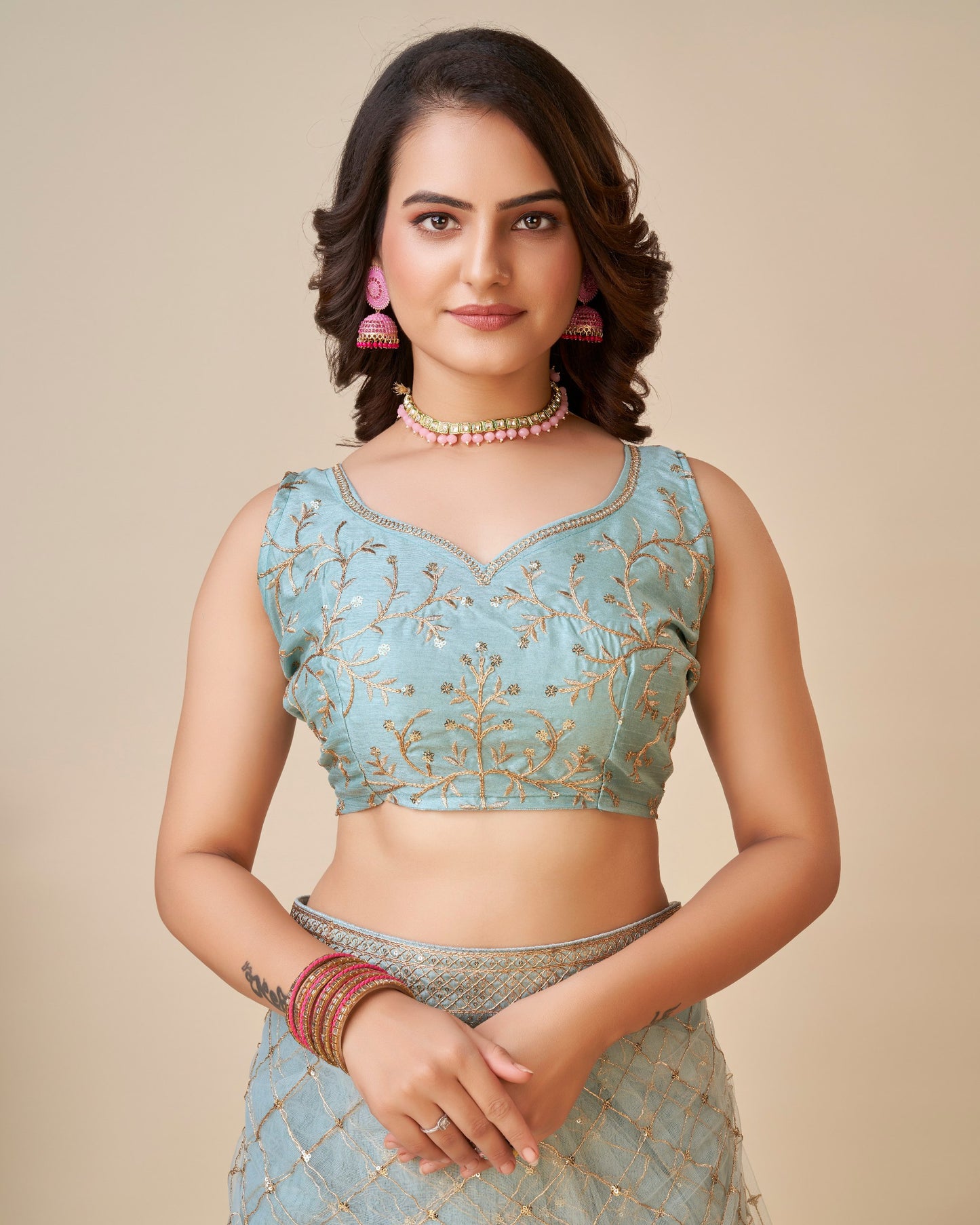 Premium Designer Soft Butterfly Net Sky Blue Saree.