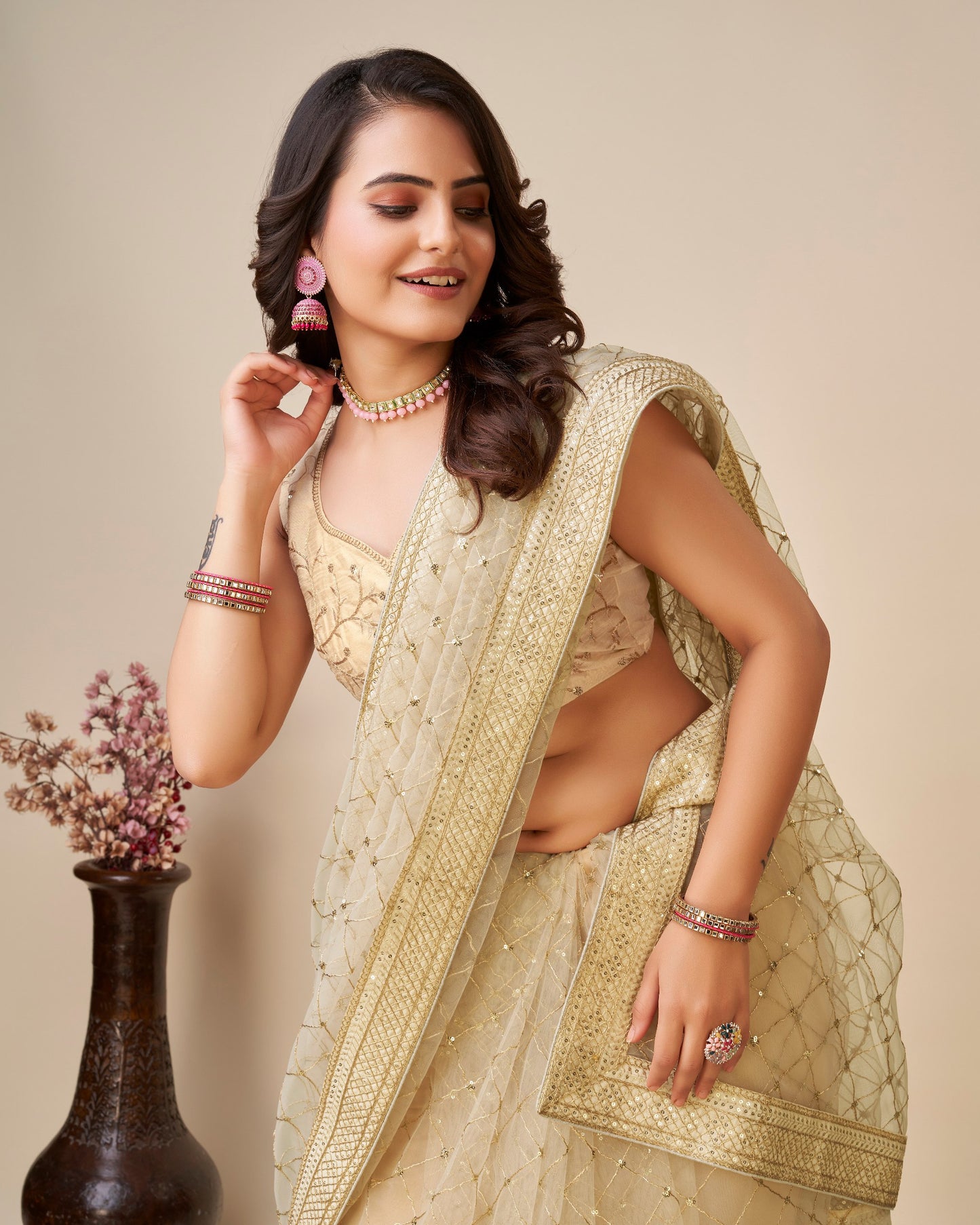 Attractive Designer Premium Soft Butterfly Net Saree.