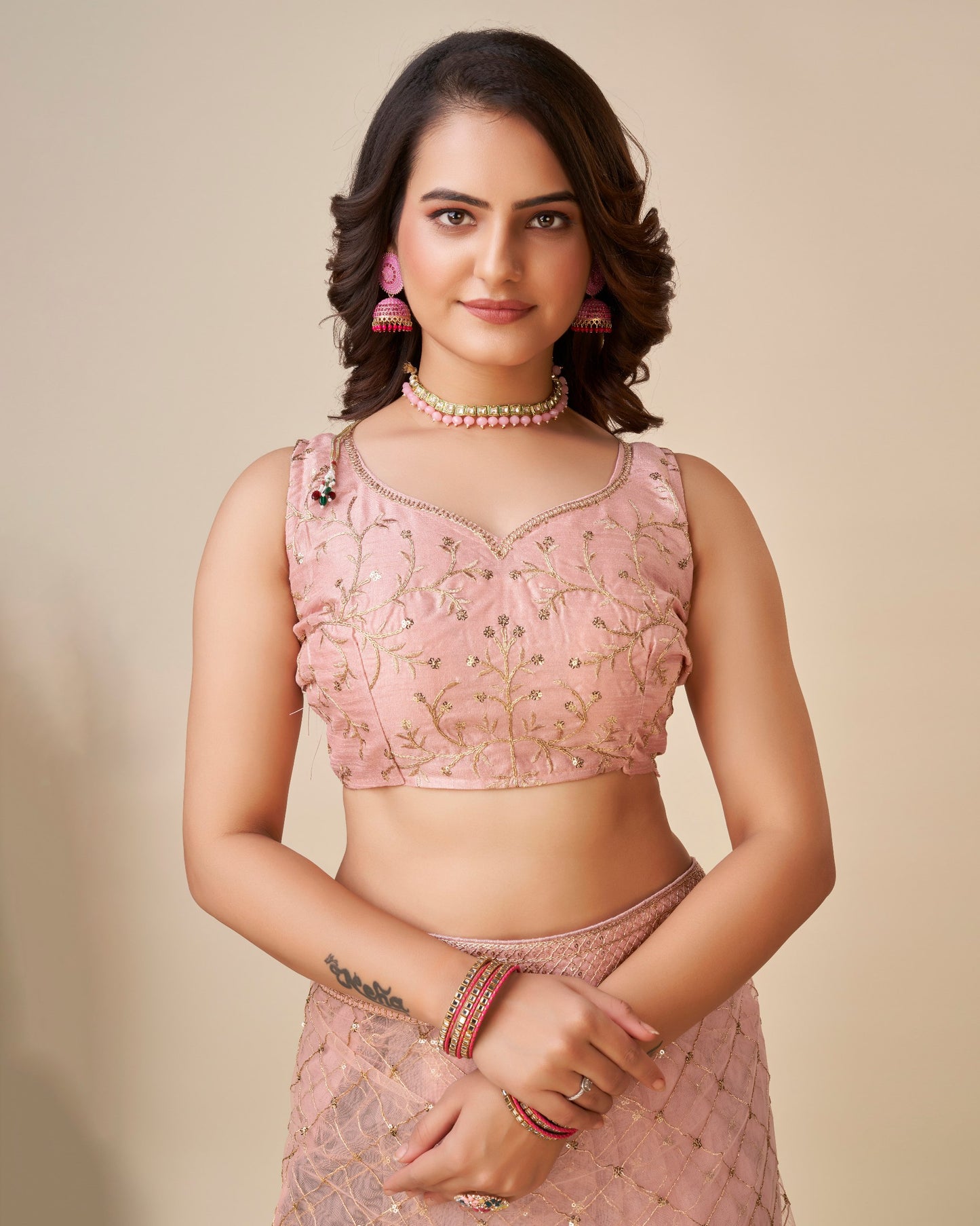 Looking Beautiful Designer Pink Soft Butterfly Net Saree.