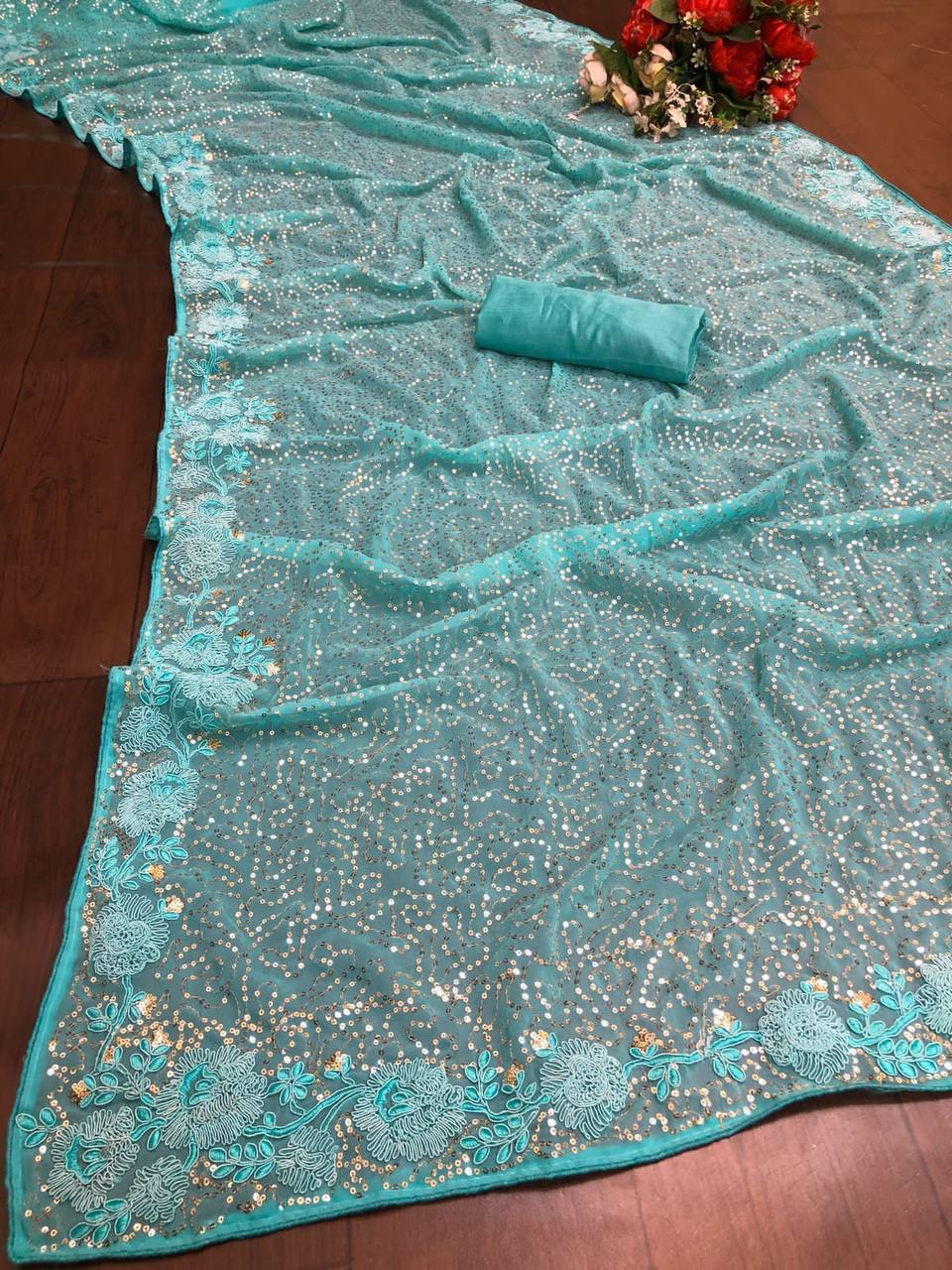 Impressive Look Party Wear Heavy Georgette Saree Collection.