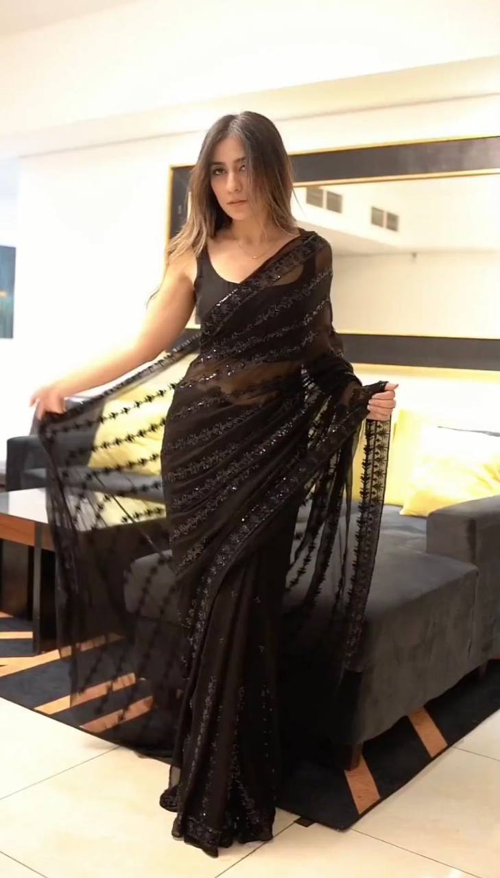 Preety Designer Black Soft Net Saree Special for black lover.