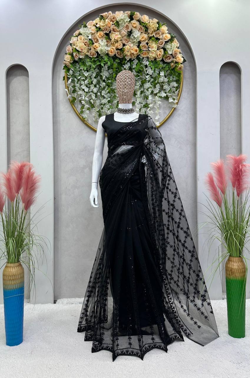 Preety Designer Black Soft Net Saree Special for black lover.