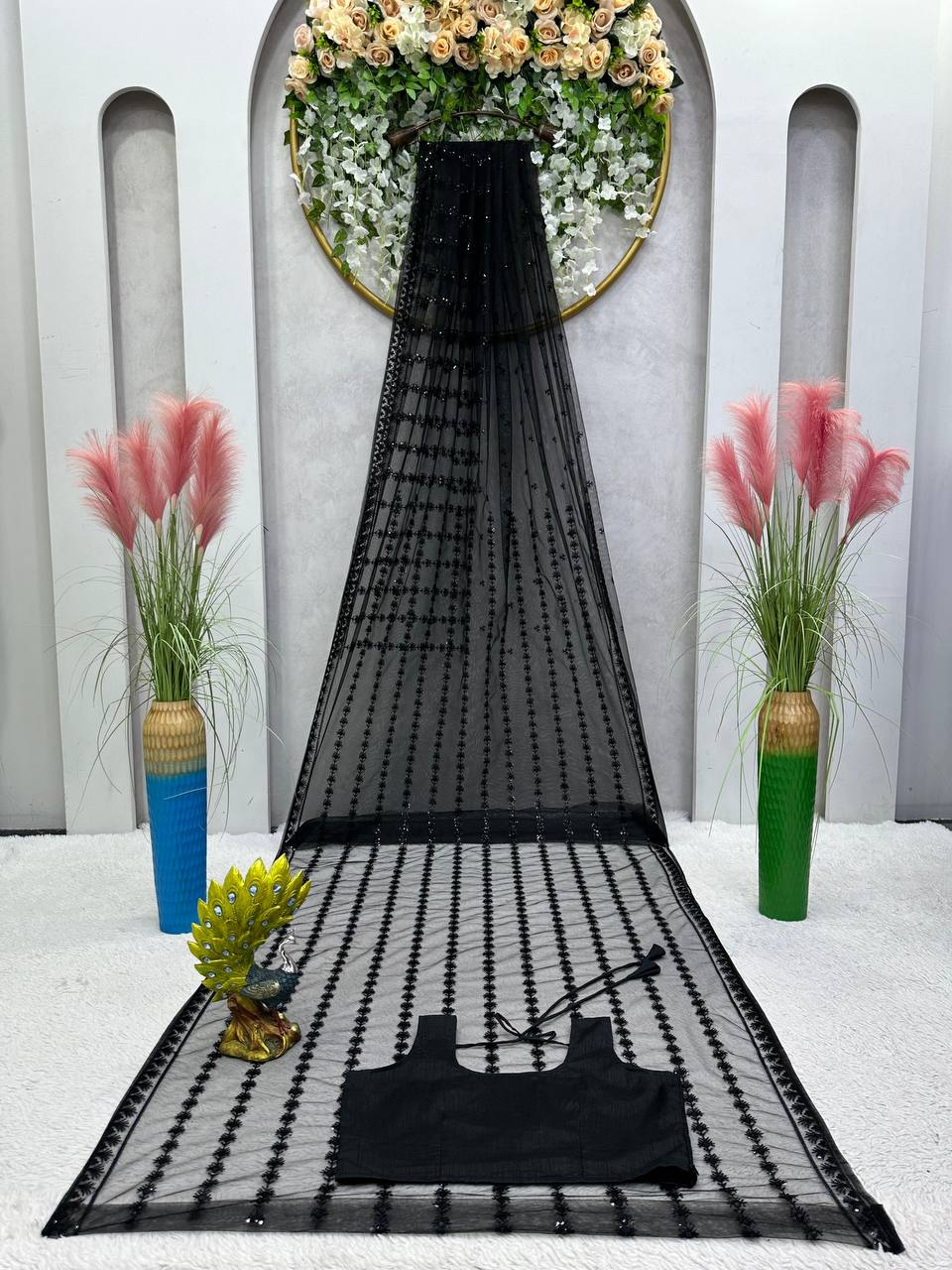 Preety Designer Black Soft Net Saree Special for black lover.