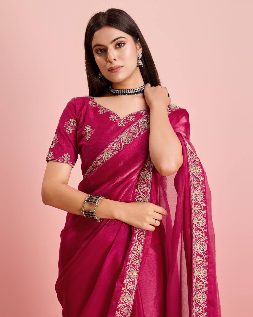 Attractive Look Premium Soft Burberry SIlk Occasions Special Pink Saree.